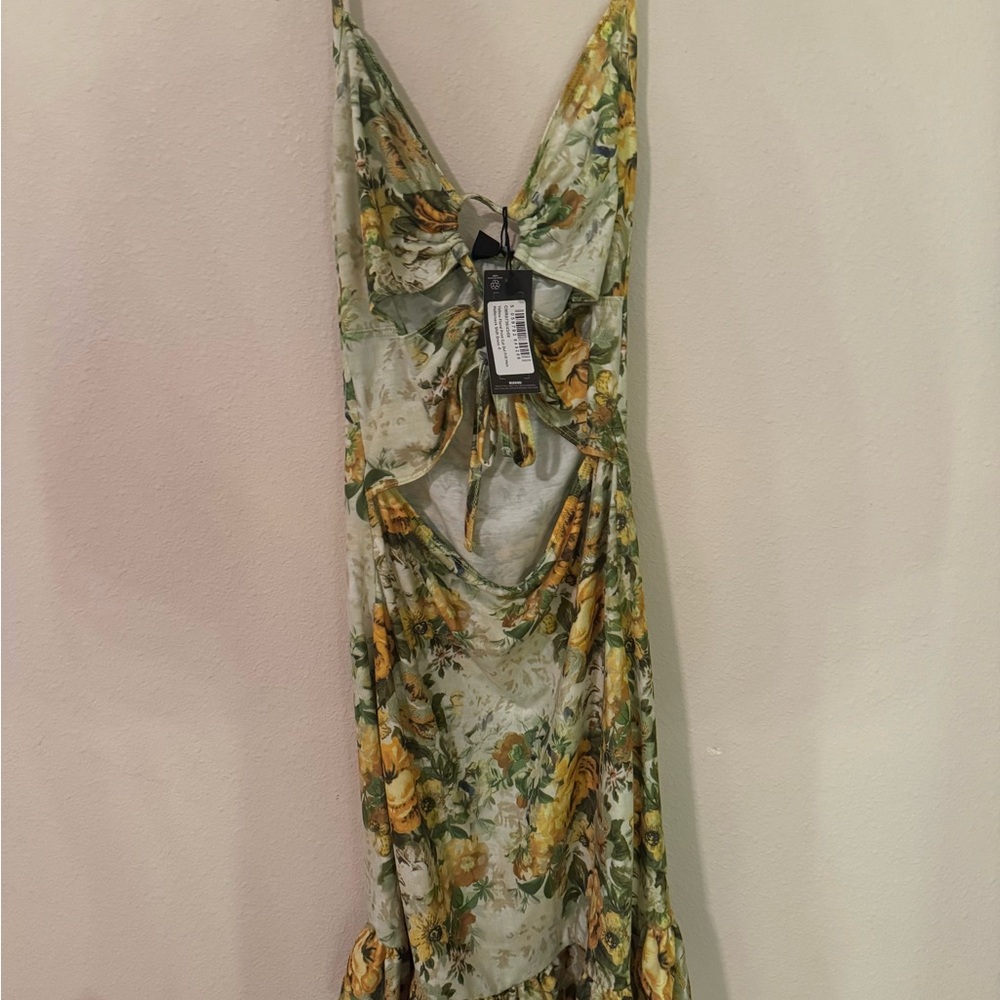 PrettyLittleThing Floral Green and Yellow Mini Dress